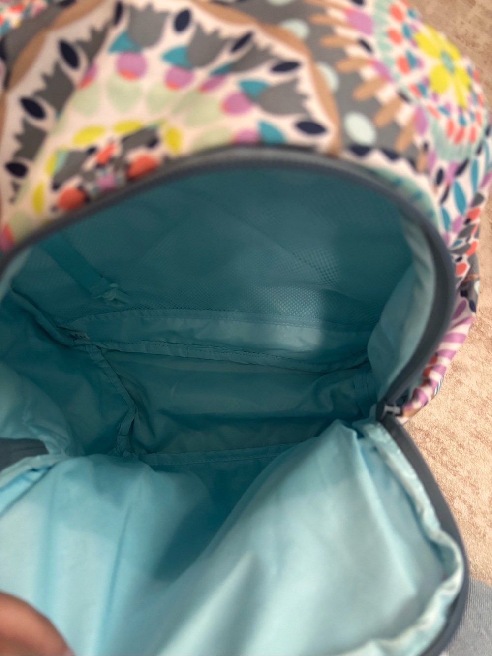 Vera Bradley Gray Backpack with Multicolor Medallion Print - Picture 5 of 7